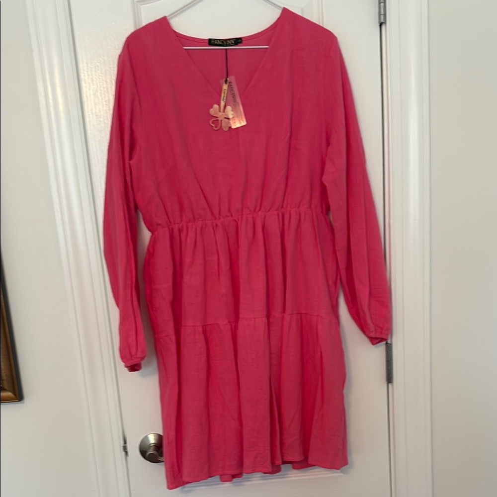 Fancyinn Vibrant Pink V-Neck Dress